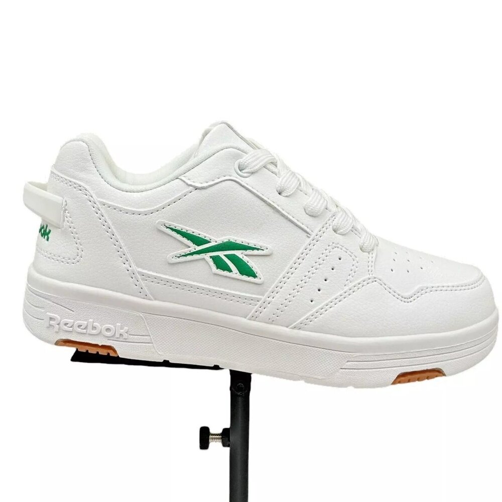 Reebok Youth Boy's Athletic Leather Sneakers Size 3Y White/Green Lace up Shoes